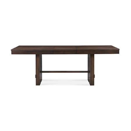 Homeroots 84" Dark Brown Wood Self-Storing Leaf Trestle Base Extension Dining Table 544748