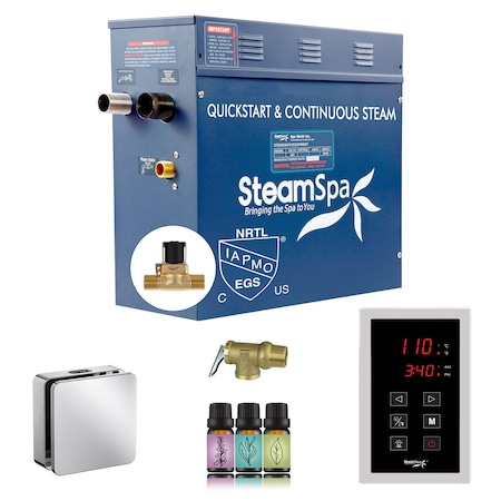 Steamspa Oasis Series 9KW Steam Bath Generator w/Continuous Steam Plus Easy Touchpad and Autodrain in Chrome OATS900CH-A