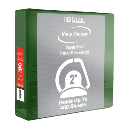 Bazic Products Slant D Ring View Binder with 2 Pockets, 2", Green 4152