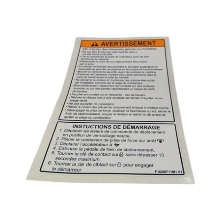 Agco DECAL/START INSTRUCTIONS, AGCO OEM 4269711M1 4269711M1