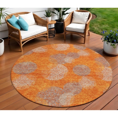 Homeroots 8' Orange Silver And Peach Round Polka Dot Washable Indoor Outdoor Area Rug 614685