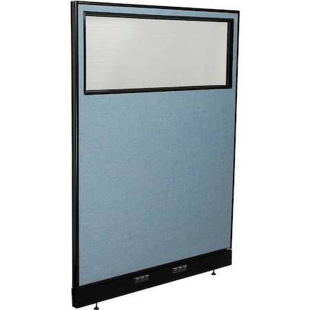 Global Industrial Interion Electric Office Partition Panel with Partial Window, 48-1/4"W x 64"H, Blue 694708WEBL