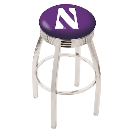 Holland Bar Stool Co 25" Chrome Northwestern Swivel Bar Stool, Accent Ring L8C3C25Nthwst