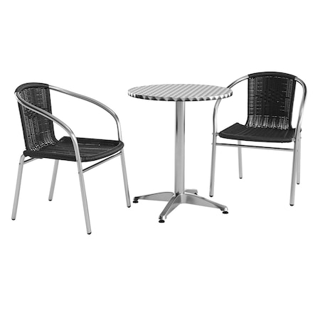 Flash Furniture Round Table Set, Aluminum, Plastic, Rattan, Stainless Steel, Grey TLH-ALUM-24RD-020BKCHR2-GG