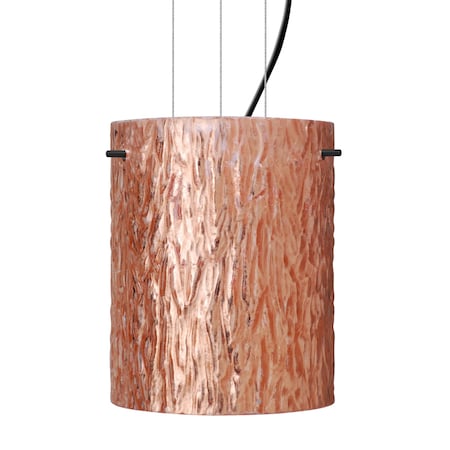 Besa Lighting Besa Tamburo 8 Cable Pendant, Stone Copper Foil, Black Finish, 1x 11W LED 1KG-4006CS-LED-BK