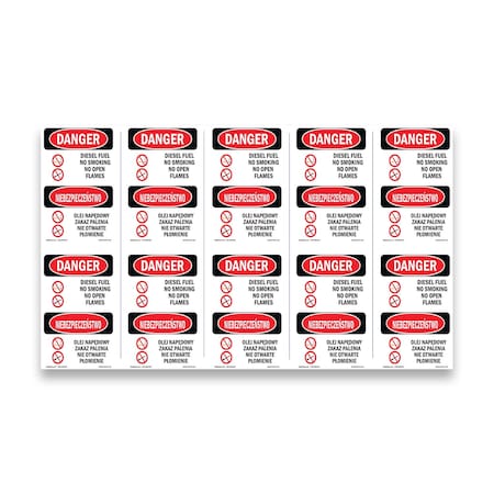 Signmission OSHA Danger Sign, Diesel Fuel No Smoking Bilingual, 5in X 3.5in Decal, 10PK, OS-DS-D-35-VP-1124-10PK OS-DS-D-35-VP-1124-10PK