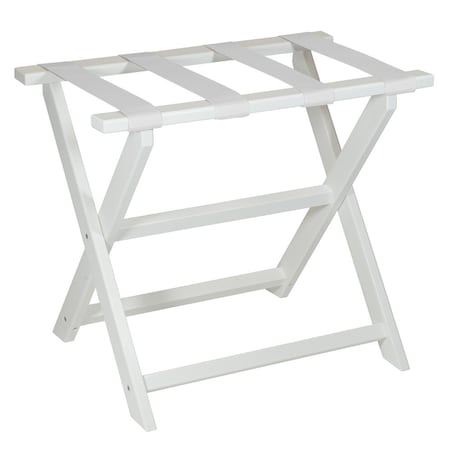 Homeroots Earth Friendly White Folding Luggage Rack With White Straps 383089