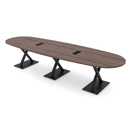 Skutchi Designs Boval Conference Table With Power, 48 in W, 144 in L, Brown HAR-BOVL-48X144-DOU.BK-H3041-EBLK