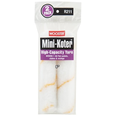 Wooster High-Capacity Yarn Mini Roller Cover, 6 in L, Fabric Cover, 2/PK, 2PK R211-6