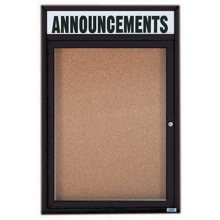 Aarco Enclosed Bulletin Board w/ Header Black Powder Coated Al Frame, 36''Hx24''W DCC3624RHBK