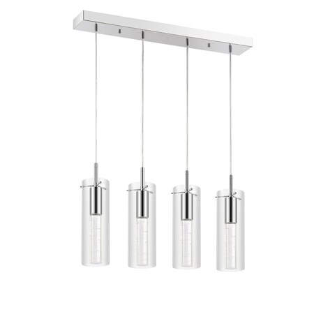 Jonathan Y Mium 29.5" 4-Light Modern Style Iron/Crystal/Glass Integrated LED Linear Pendant, Chrome JYL1706A