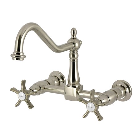 Kingston Brass Two-Handle Wall Mount Bridge Kitchen Faucet, Brushed Nickel KS1248NX