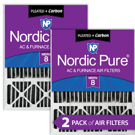 Nordic Pure 20x25x5 Plus Carbon Pleated Air Filter, High Capacity, MERV 8, 2 PK 20x25x5LXREDPM8C-2