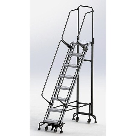 Ballymore 9.6 ft H Aluminum Rolling Ladder, 8 Steps, 450 lb Load Capacity HY-LA-082414P