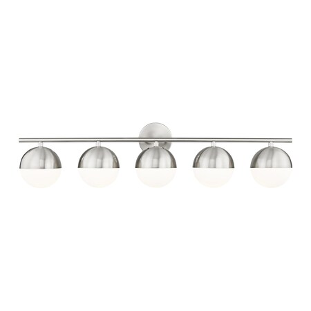 Z-Lite Realm Sphere 5 Light Vanity, Brushed Nickel/Matte Opal, 40 In W x 9.75 In H 7517-5V-BN