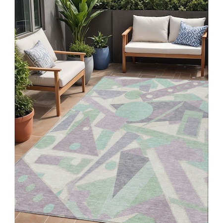 Homeroots 5' X 8' Lavender Mint Green And Ivory Geometric Washable Indoor Outdoor Area Rug 617939