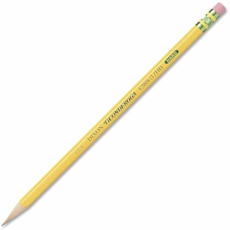 Dixon Ticonderoga Woodcase H No 3 Pencil With Eraser, Hard, Yellow Barrel, Dozen 13883
