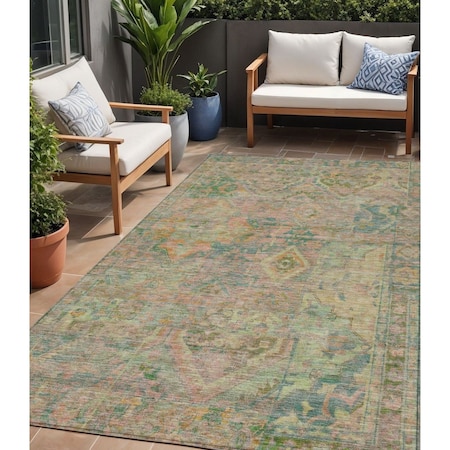 Homeroots 5' X 8' Green Teal Blue And Mauve Floral Medallion Washable Indoor Outdoor Area Rug 616617