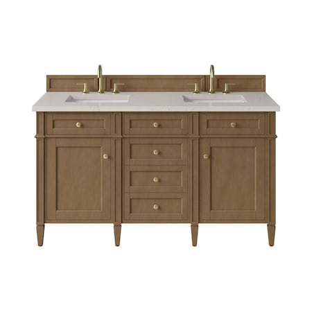 James Martin Vanities Brittany 60" Double Vanity, Pecan w/ 3 CM Siberian Silestone Top w/FreePower Wireless Charger 655-V60D-PCN-FSFR
