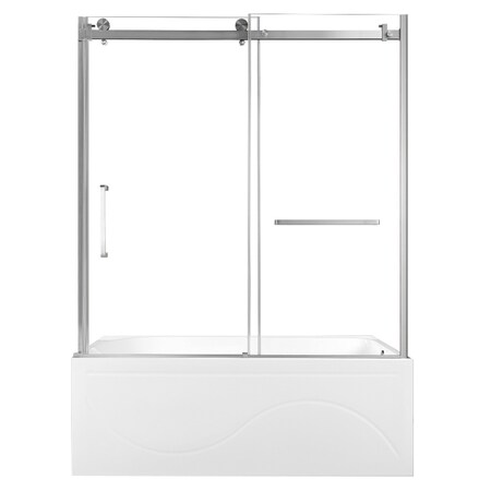 Kingston Brass 60" Acrylic Anti-Skid Alcove Right-Hand Drain Tub with Left Sliding Tub Door, White/Brushed Nickel KVTAP603216R8