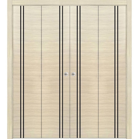 Sartodoors Sliding Closet Double Bi-fold Doors, Planum 0016 Natural Veneer and Aluminum Strips, Sturdy Tracks PLANUM0016DBF-SHP-96 x 80 (4* 24x80)