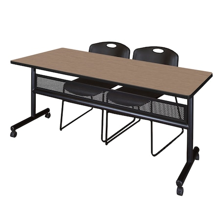 Regency Kobe Flip-Top Privacy Nesting Table W/ 2 Zeng Stack Chairs, 72 in W, 30 in L, Noble Oak MKFTM7230NO44BK