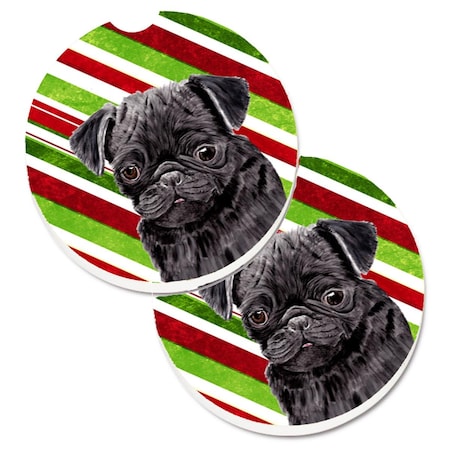 Carolines Treasures Pug Candy Cane Holiday Christmas Set of 2 Cup Holder Car Coaster SC9326CARC
