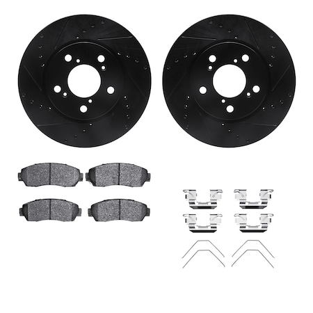 Dynamic Friction Co DFC Rotors-Drilled & Slotted-Black w/ 5000 Advanced Brake Pads Incl Hdw 8512-59077