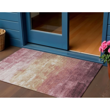 Homeroots 3' X 5' Mauve And Pink Striped Washable Indoor Outdoor Area Rug 610901