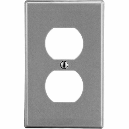 Hubbell Wiring Device-Kellems Duplex Receptacle Wall Plate, Number of Gangs: 1 Plastic, Satin Finish, Graphite PJ8GY