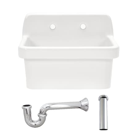Kingston Brass 24" Ceramic Single Bowl Wall Mount Kitchen Sink with Strainer, White/Polished Chrome KGPKWS2419171