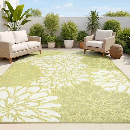 Jonathan Y Zinnia Modern Floral Textured Weave Green/Cream 8 ft. x 10 ft. Indoor/Outdoor Area Rug SMB110H-8