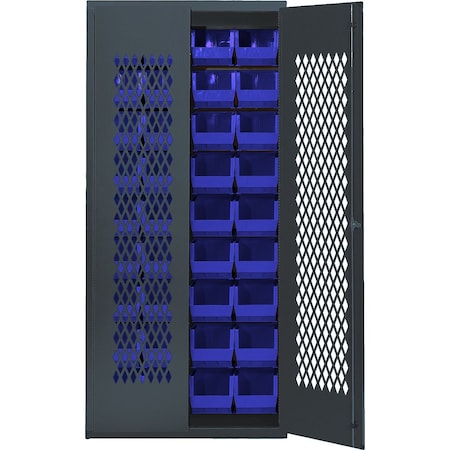 Quantum Storage Systems BEIGE SPECIALTY CABINET W/36 BLUE BINS MESH-BG-240BL