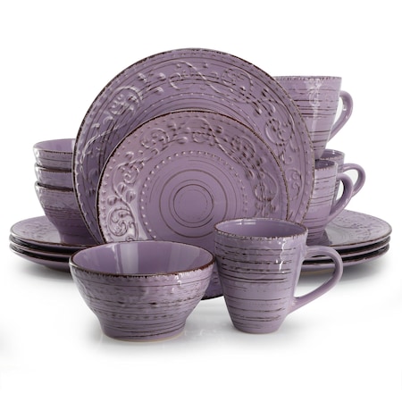 Elama Malibu Mica 16-Piece Stoneware Dinnerware Set in Purple ELM-MALIBU-MICA