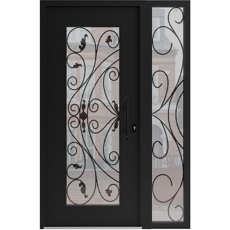 Vdomdoors Aluminum Door Iron 1633 Black Entry Steel Metal Classic Painted 52 x 80 (36+16 x 80)-Left Inswing IRON1633EXD-BLK-W36+16xH80-LH-I