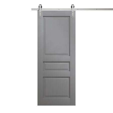 Sartodoors Modern Barn Door 24 x 84 inches, Ego 5012 Painted Grey Oak, 6.6FT Silver Rail Track Heavy Hardware EGO5012BD-S-SEK-2484