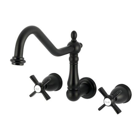 Kingston Brass Two-Handle Wall Mount Tub Faucet, Matte Black KS1020ZX