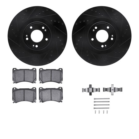 Dynamic Friction Co DFC Rotors-Drilled & Slotted-Black w/ 5000 Advanced Brake Pads Incl Hdw 8512-03069