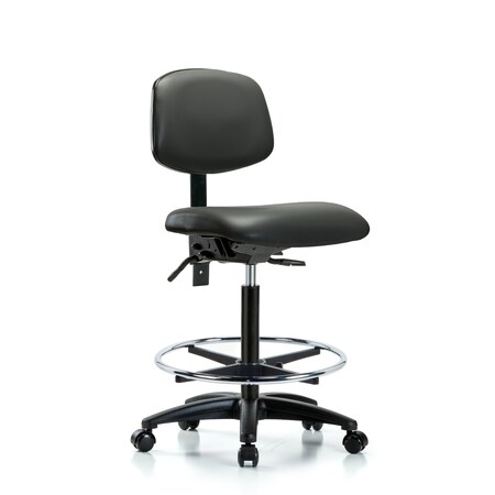 Blue Ridge Ergonomics Vinyl Chair, High Bench, Foot Ring, Casters, Carbon BR-VHBCH-RG-T0-A0-CF-RC-8823