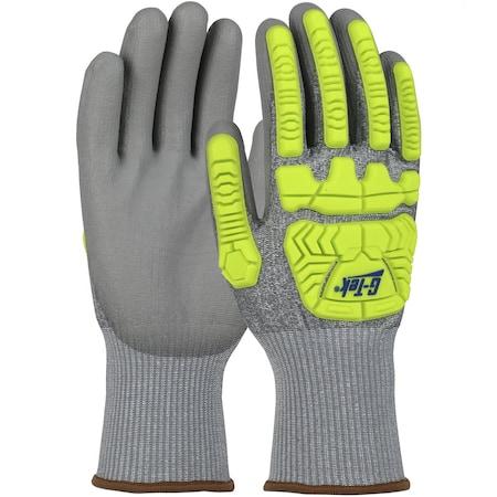 G-Tek Seamless Knit HPPE Blended Glove w/Hi-Vis Impact Protection and PU Coated Palm&Fingers 10453
