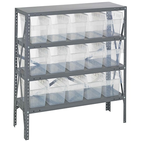 Quantum Storage Systems 4 SHELF OPEN UNIT W/15 BINS CLEAR 1839-SB804CL
