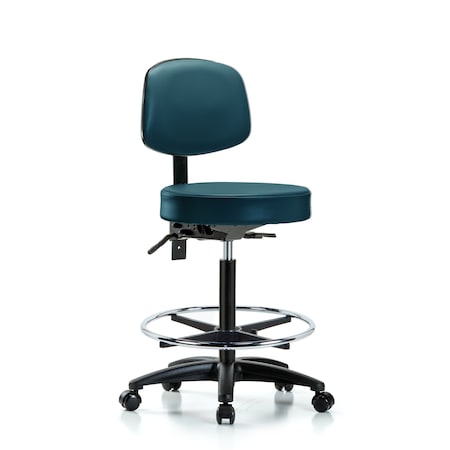 Blue Ridge Ergonomics Vinyl Stool, Back, High Bench, Foot Ring, Casters, Royal BR-VHBST-RG-T0-CF-RC-8801