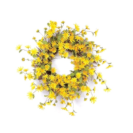 Homeroots 23" Green And Yellow Spring Daisy Artificial Wreath 516072