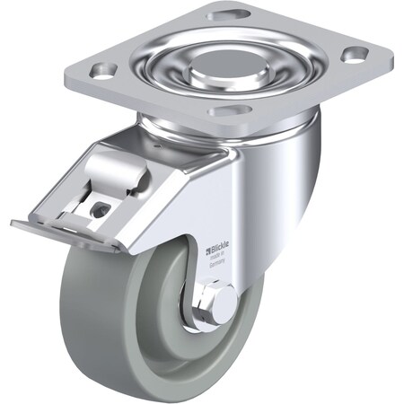 Blickle Swivel Plate Caster, Gray Nylon, 4", Brake, Caster Load Rating Range: Heavy-Duty LH-SPOG 100K-14-FI