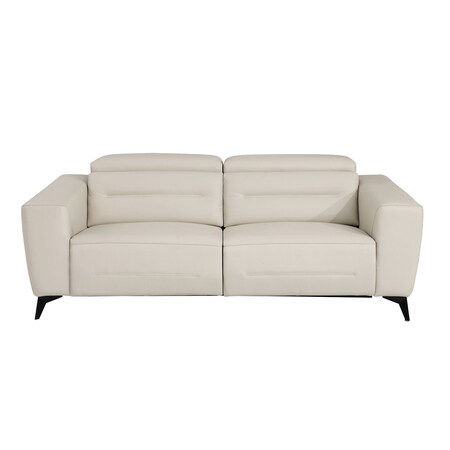 Homeroots 82" Beige Top Grain Leather Reclining Metal USB Sofa 720409