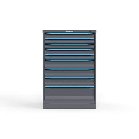 Strong Hold 9 drawer cabinet - (5x 2ft, 3x 4ft, 1x 7ft) - Blue accents - Keyed Different S3044-PPDAS-0902FS