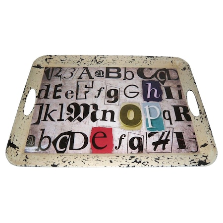 Homeroots 20in White Black Gold and Red Metal Abstract Serving Tray 274836