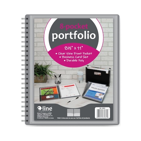 C-Line Products 8-1/2" x 11" Smoke 8-Pocket Spiral-Bound Poly Portfolio, 12EA/DS, 6DS/CT 33081-DS