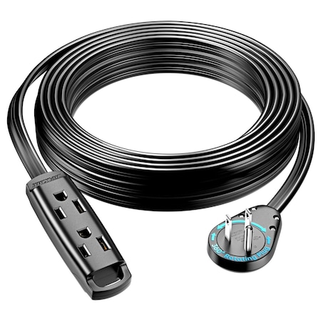 Maximm 25ft 14AWG 3-Outlet 360 degrees Flat Plug Extension Cord w/ Loop, UL, Black ADW-S360-C1F25-14B0