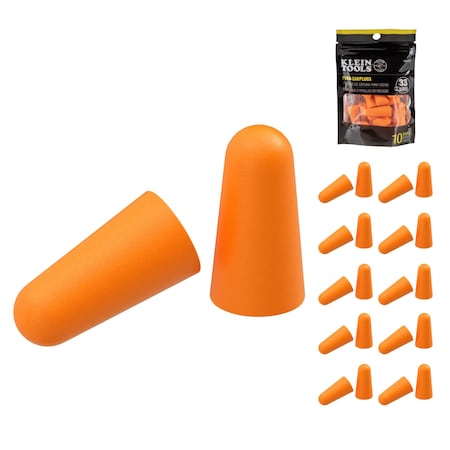 Klein Tools Disposable Polyurethane Foam Foam Earplugs, 10-Pair, Cylinder Shape, 33 dB, Orange, 10 PK 6054010